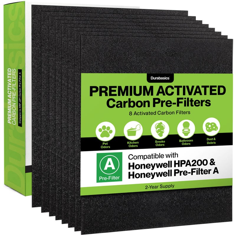 Durabasics 8 Pack Replacement Prefilter for Honeywell HPA200 | Carbon Pre Filter Replacements for Honeywell Prefilter A, Air Filter A, HRF AP1, HRF-A200, and HPA200 Filters - Image 1